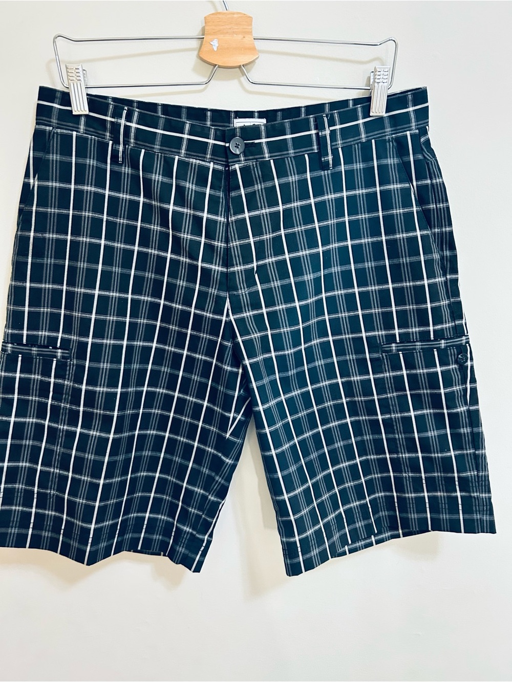 adidas Navy and White Plaid Cargo Shorts